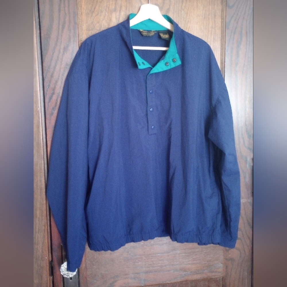 Vtg Eddie Bauer Nylon Anorak Jacket Snaps Blue Green Mens Lg